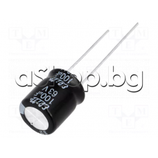 100uF/63V,Електролитен Кондензатор радиален,тип THT,d10x12.5mm,+105°C ,Elite PF1J101MNN10C5 100uF/63V,Електролитен Кондензатор радиален,тип THT,d10x12.5mm,+105°C ,Elite PF1J101MNN10C5