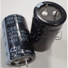 12000uF/63V,20%,Електролитен кондензатор радиален,тип snap-in, LPX series,d30x51mm,-40...+85°C,CDE SLPX123M063E9P3