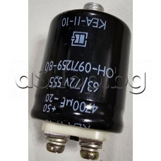 4700uF/63-72V,Електролитен комдензатор радиален,Тип KEA-II-10,d40x48/74mm,-25....+85°C,с болтчета на изводите M5