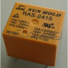 Реле-електромагнитно DC24V/1.6кom,15A/24VDC(120VAC),10A/250VAC,19x15x15mm,1-К.Гр.(НО/НЗ),5-изв.за печ.монтаж,SunHold