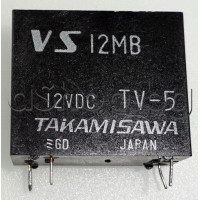 Реле-електромагнитно DC12V/200om,240VAC/10A,1-к.гр.(НО),12.5x28.5x20mm,4-изв.за печ.монтаж,пуск.реле за телевизор,VS12MB-12VDC TV-5