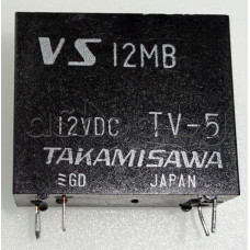 Реле-електромагнитно DC12V/200om,240VAC/10A,1-к.гр.(НО),12.5x28.5x20mm,4-изв.за печ.монтаж,пуск.реле за телевизор,VS12MB-12VDC TV-5