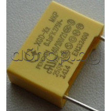 100nF/275V~/630V-,class X2,±10%,+110°C,тип MKP x2 XGD,метализ.полипроп.конденз.RM=15mm,жълт