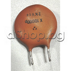 10nF/2000V=/600V~,0.8A,±5%,+85°C,Кондензатор тип-керамичен паричка,d18x4.7mm, RM=7.5mm,кафяв