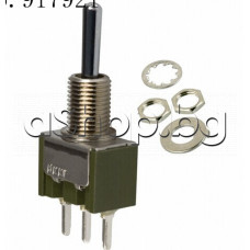 Микроключ с лост 16мм,0.1А/28VAC/0.4VA,3-изв.2-пол.ON-Off-ON за монтаж на панел,NKK SPDT horiz.