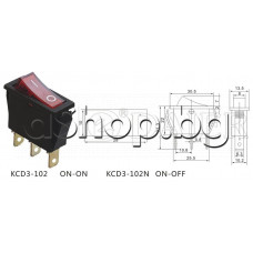 Ключ-кобиличен,250VAC/16A,единичен-1P,11x30x30мм,3-изв.AMP=6.3мм(светещ бутон) с I/O-червен