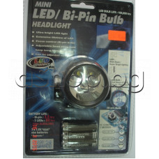 Мини фенерче за глава(с ремък)с 3-мини LED+ Bi-Pin bulb лампа,к-т с 3бр.R3/1.5V
