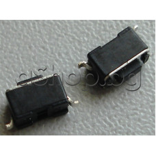 Tact switch,6x3.5x4.3mm-правоъг.,бутон 3x1.5x0.8мм-черен,2-изв.хориз.монтаж,SMD-плосък отдолу
