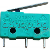 Микроключ с лост- 16мм ,6.5x10x20mm,НО/НЗ,3-5А/250VAC,3-изв.за печ.монт.+отв.за закр.,AMP=3.5мм,Dong Hai