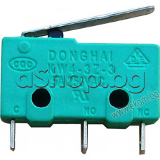 Микроключ с лост- 16мм ,6.5x10x20mm,НО/НЗ,3-5А/250VAC,3-изв.за печ.монт.+отв.за закр.,AMP=3.5мм,Dong Hai