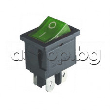 Кобиличен микроключ-светещ,250 VAC/6A,On/Off,19.5x13x14 мм,4-изв./2-пол.,AMP=4.8mm,зелен