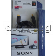 Кабел HDMI мини(type-C) към HDMI-standart (type-A за връзка м/у DV-камера и компютър и друга периферия 3.0м,SONY VMC-30MHD