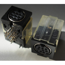 8-изводен Mini-DIN plug куплунг женски за печатен монтаж с ключ ,ъглов 90°,MDC-208 switch