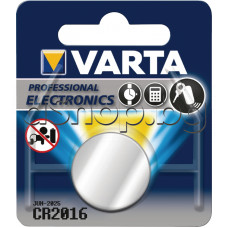 3V,80mAh,Литиева  батерия,тип-паричка,CR2016,d20.0x1.6mm,Varta