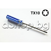 Отверка тип Safety-Torx( отвор) T10 ,с оксидиран връх и острие=80мм,пластмасова дръжка