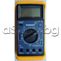 Цифров мултимер ,DC/AC-V/A,Res,Cap.,Hfe,Diod,BatTest,Buzzer, с термосонда и предпазител с жълт гумен калъф ,M890C+