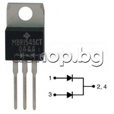 SiDi ,Dual Schottky-Gl,45V,15A/150App,(Tc=105°C),TO-220/3 ,ONsemi MBR1545CT