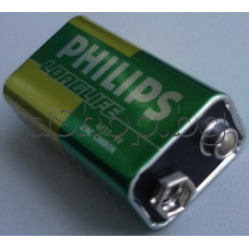 R22,9V,Цинково-въгленова батерия-усилена,Philips/Longlife 6F22/01S