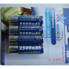 R6/AA,1.2V/2500mAh,NI-MH/акуммулаторна батерия с конт.пъпки,синя,HQ HR06