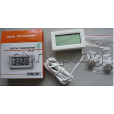 Термометър с LCD-дисплей за вграждане и сензор -50 до +70°C,±1%/+1°C,2xLR44,Elitech TPM-10F
