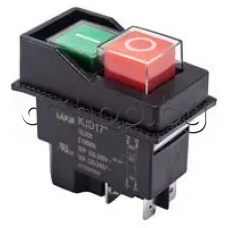 Ключ-бутон за панел 220-240VAC/16A, Off-On,46x22x55 мм, 4-изв.x6.35mm ,DPST,черен с 2-независими секции ,червен-зелен бутон ,E-Switch KJD17-21413-112
