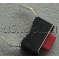 Tact switch,6x3.5x5mm-правоъг.,бутон 3x1.5x2мм-червен,2-изв.хориз.монтаж-за запояв.през отвор на платка