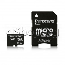 Флаш памет-карта 64.0GB-SD Micro SDHC card plus ,class-10,UHS-1 ,Uo to 90MB/s,Transcend