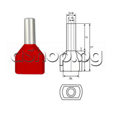 Втулков накрайник за кабел(на кабел за кримпване)2x1.0mm2,2х1.00x8 мм /ТE-1008/,Червен