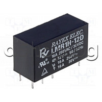 Реле електромагнитно DC12V/270om,250VAC/16A,29x16x13mm,SPDT,1-КГ(НО/НЗ)с сдвоени контакти,8-изв.,RAYEX ELECTRONIC