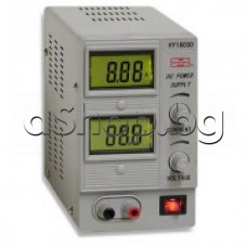 Захранващ блок стабилизиран регулируем от 0-18VDC/0-3A,LCD-дисплей, Huayi HY-1803D