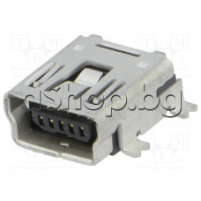 USB-B мини 5-изв.букса bottom mount за печатен монтаж SMD-вариант,USB-B mini socket,DS1104-BN0SR Connfly