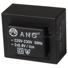 Мрежов трансформатор 220VAC за 2x5.8V/1.3VA,39x33x25мм,за печатен монтаж ANG