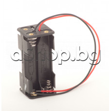 Гнездо-държач за 4-батерии R3/AAA-(2 реда х2),пластмасов-черен с кабели