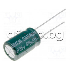 470uF/35V,Кондензатор електролитен радиален,тип GF-Samxon,Low ESR,d10x16mm,-40...+105°C