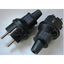 Щепсел тип шуко 250VAC/16A,черен пластмасов гумиран с предпазител за кабел,Bulgaria,model:2237