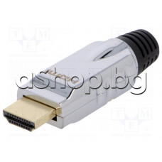 HDMI-мъжкки куплунг прав,позлатен за запояване на кабел,метален с протектор 19 изв.,LogiLink
