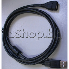 USB-кабел/удължител А-мъжко към А-женско(нормално) USB,1.5м,бяло-кремав