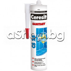 Санитарен силикон-бял, отлична устойчивост на UV лъчи и на атмосферни влияния,Ceresit 280ml,Henkel