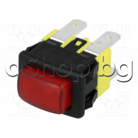 Захранващ ключ със задържане за електро-уреди 16A/250VAC, DPST-NO, 2-пол.ON/Off, 4-извода x 4.68мм,червен-светещ,Canal Electronic PS-5