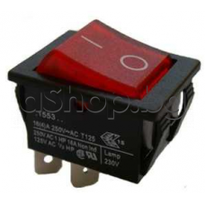 AC-Switch,250VAC/16A,Двоен 2P,28.2x22.3мм,DPST/OFF-ON,4-Изв.AMP=6.3мм,червен с 2 степени,Arcoelectric