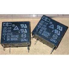 Реле,JZC-11F серия 5VDC/55om,250VAC/5A,1-КГ(НО) SPST-NO,за печ.монт.10.5x18.2x15Hmm,4-изв.,JZC-11F 005-1H1