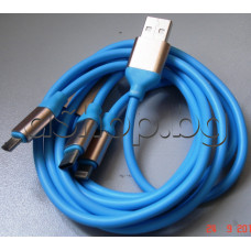 USB-кабел за данни А-мъжко към  USB-B/C micro,iPhone мъжко 1.2м син за GSM и други мобилни у-ва,USB 2.0 ti USB 3.1