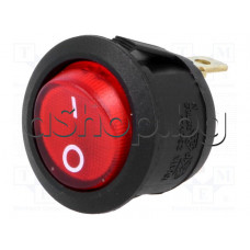 Кобиличен микроключ за панел,250VAC/10A,кръгъл d20.2x15 мм,3-изв.x4.8mm,SPST 2-пол.Off-On,червен светещ