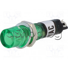 Глим лампа-неонова плоска 230VAC,d7.5x33mm за монтаж на панел с гайка,зелен балон,Ninigi NI-2GN