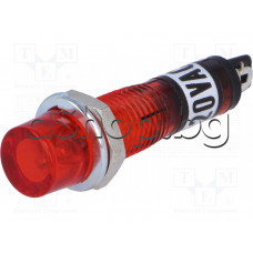 Глим лампа-неонова плоска 230VAC,d7.5x33mm за монтаж на панел с гайка,червен балон,Ninigi NI-2RD