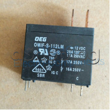 Реле-електромагнитно DC12V/270om,240VAC/16-17A,H24x29x12.5mm,1-к.гр.(НО),4-изв.+2каб.об.4.68мм.растер-7.5мм,OMIF Series OMIF-S-112LM