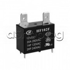 Реле-електромагнитно DC12V/160om,240VAC/20A,H27x30.5x16mm,1-к.гр.(НО),4-изв.+2каб.об.6.35мм.растер-7.5мм,HF-102F-type 12VDC