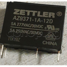 Реле електромагнитно DC12V,720om,240VAC 5A,H15.3x20.5x7.2mm,SPST-NO,1-КГ(НО),4-изв.,Zettler AZ9371-1A-12D