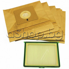 HEPA филтър комплект + 6бр. книжни торбички за прахосмукачка,Rowenta RO-175501/4QP Compacteo