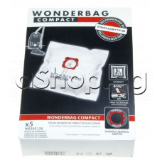 Пакет с 5 бр.Wonderbag compact торби за прахосмукачка,Rowenta RO-175501/4QP Compacteo